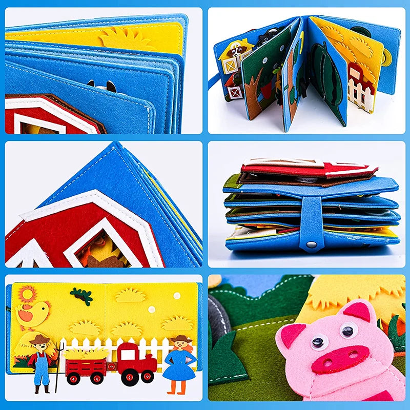 Toddlers Montessori Toys Busy Board Farm Animal Scene Storytelling Activity Toy Quiet Book Felt Activity Educational Sensory Toy Baby Explores