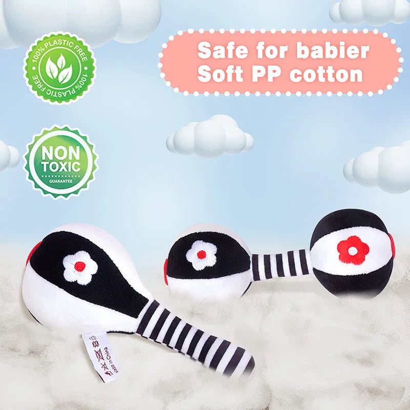 2PCS Baby Soft Rattles Newborn Toys Car Seat Toys Infants Baby Dumbbell Toy Rattle Set for Infant 0-12 Months Toddler Gifts Baby Explores