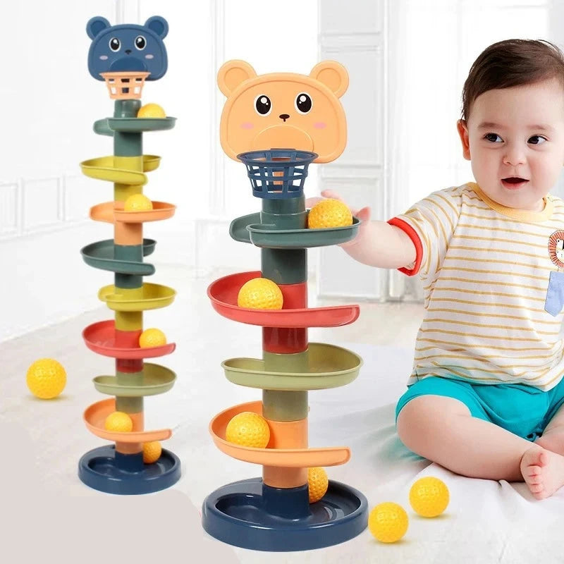 Early education baby toys sliding rolling ball stack tower stacking puzzle rotating track toddler gift Baby Explores