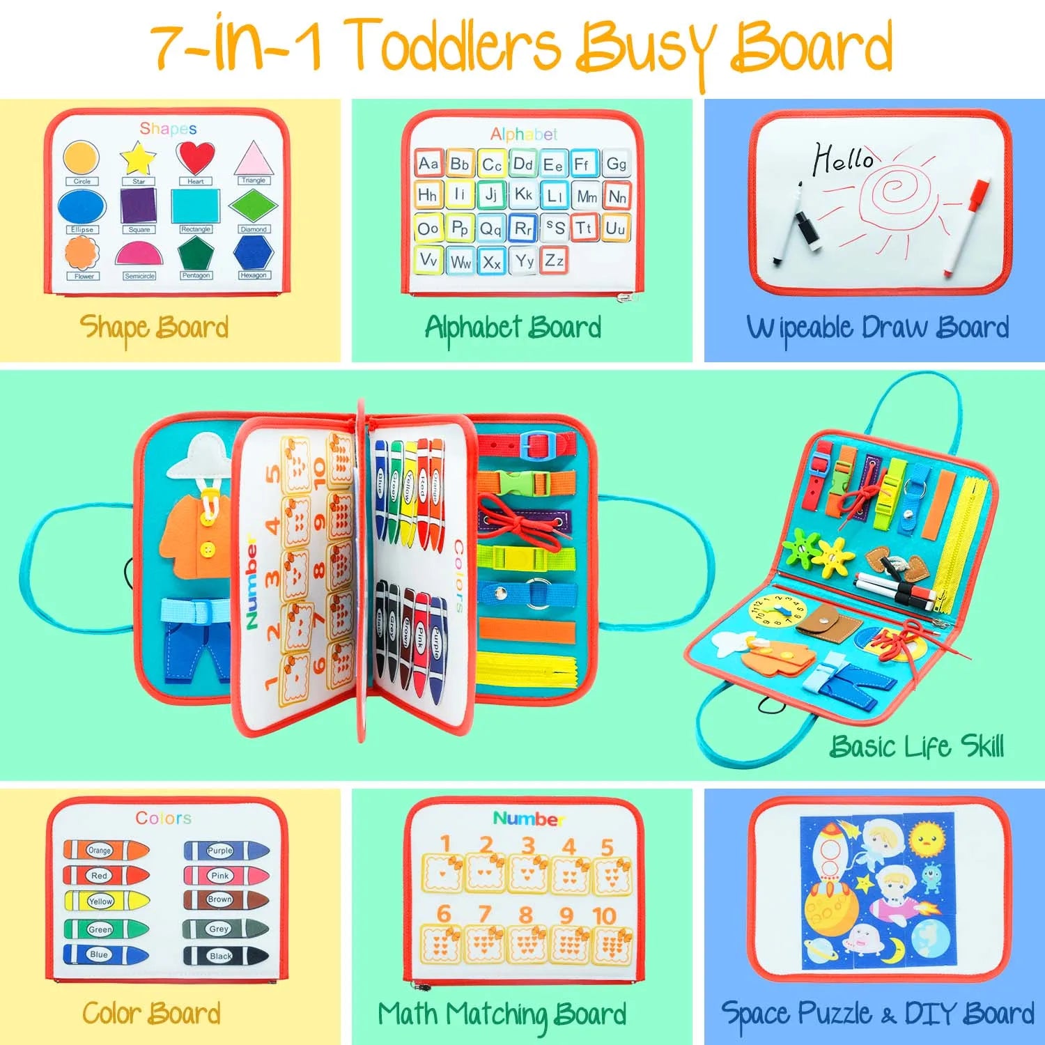 Toddler Montessori Busy Board for Ages 1-3 Busy Sensory Educational Toys Travel Toys Baby Explores