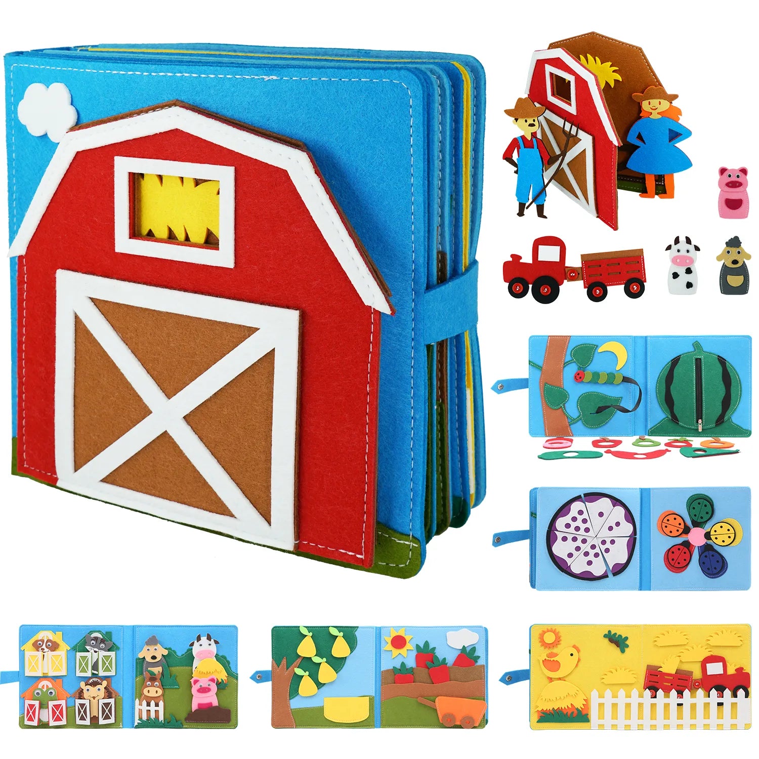 Toddlers Montessori Toys Busy Board Farm Animal Scene Storytelling Activity Toy Quiet Book Felt Activity Educational Sensory Toy Baby Explores