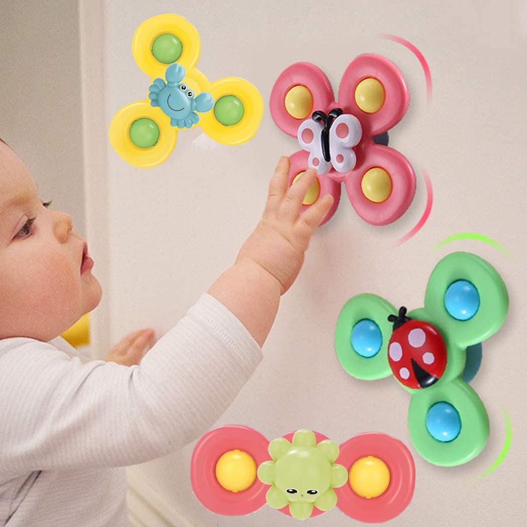 3Pcs Suction Fidget Spin Toys + Baby Sensory Educational Plush Soft Toy Rattle Caterpillar Fast Bundle