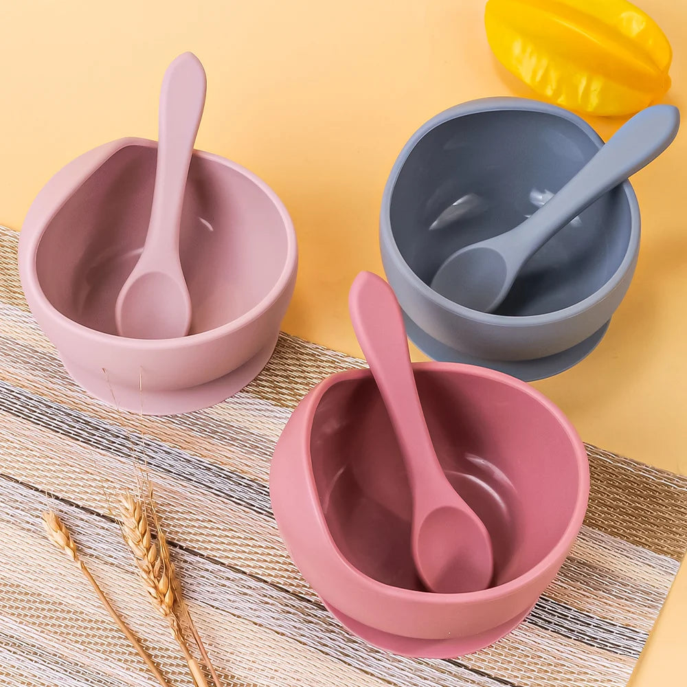 2PC Silicone Sucker Bowl Feeding Tableware for Infant and Young Training Learning To Eat Bowls and Baby Supplementary Food Bowls Baby Explores