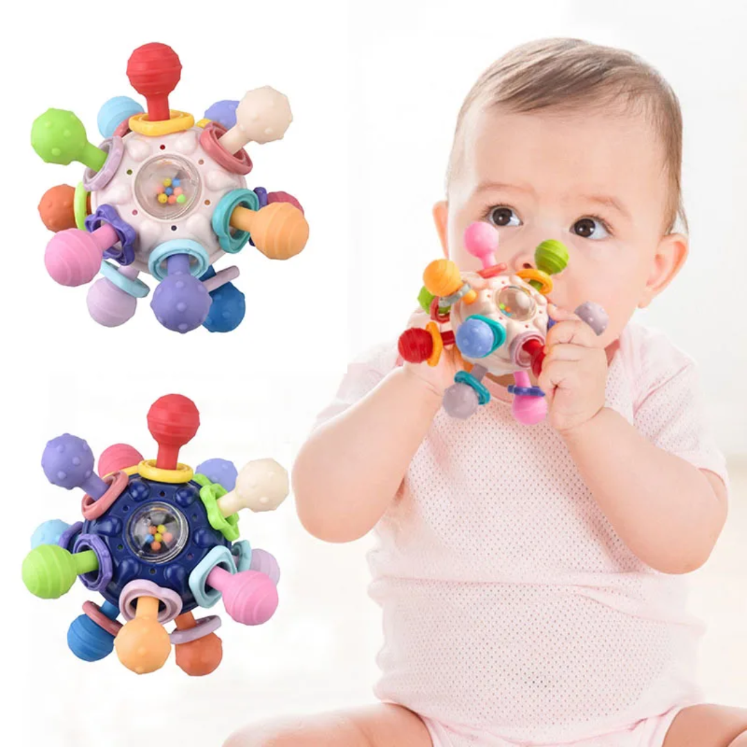 Baby Sensory Rattle Teether Grasping Silicone Teething Toy Baby Explores