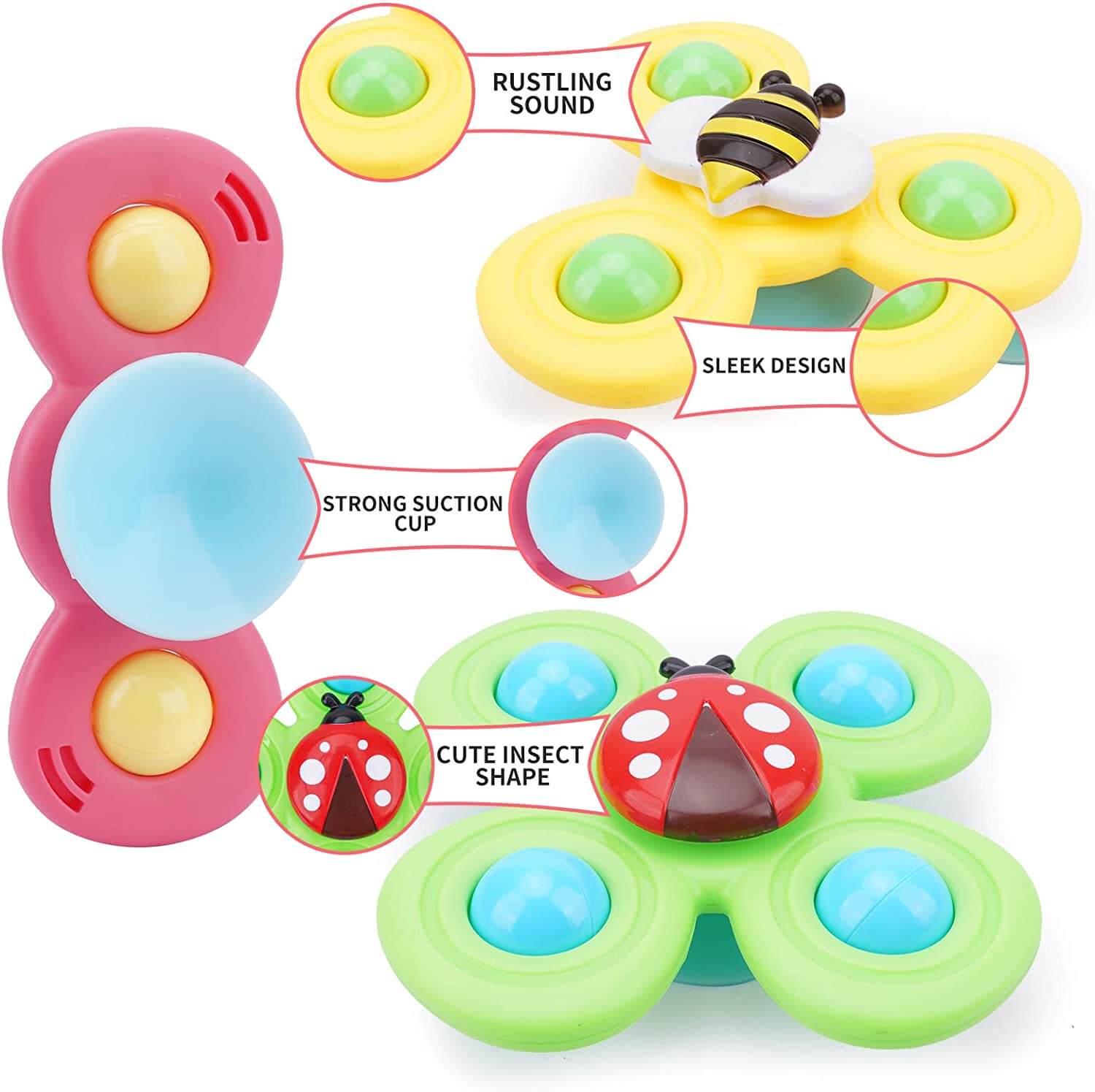 3Pcs Suction Fidget Spin Toys